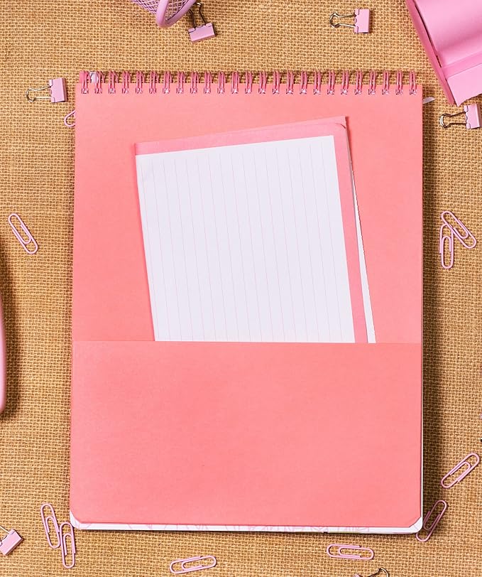 Steel Mill & Co Large Top Spiral Notebook College Ruled, 11" x 8.5" with Durable Hardcover and 160 Lined Pages, Pink Poppy