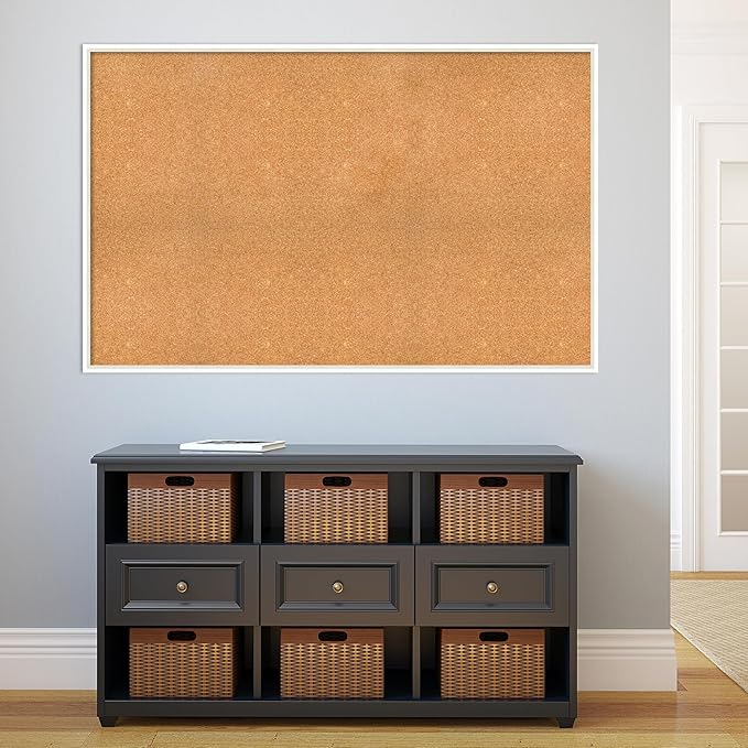 Amanti Art Natural Cork Board for Wall, 35x55 Vision Board with White Frame, Oversize Corkboard Office Decor for Home Organization, Modern Corkboard Pinboard to Display Items for Home Organization in