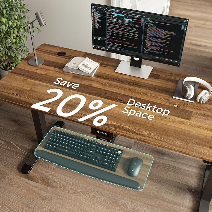 EUREKA ERGONOMIC Keyboard Tray Height Adjustable, Swivel Tilt Computer Keyboard Drawer Under Desk, 25x9.13'' Sliding Keyboard & Mouse Platform with Mouse Pad for Typing, Walnut