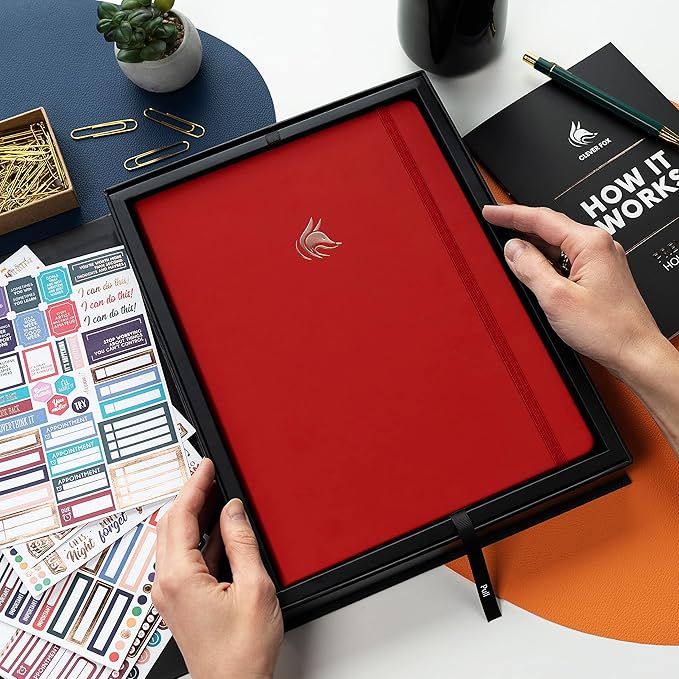 Clever Fox Hourly Planner PRO Premium – Undated Schedule Planner with Daily Time Slots – Personal Organizer Notebook for Time Management – Weekly & Monthly Life Journal, A4 size (Red)