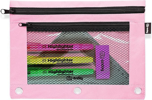 Enday Pink Pencil Pouch For 3 Ring Binder, Zippered Binder Pencil Pouches, 3 Ring Pencil Pouch for Binder, Pencil Case for Binder, Large Pencil Bags for School, Home, and Office