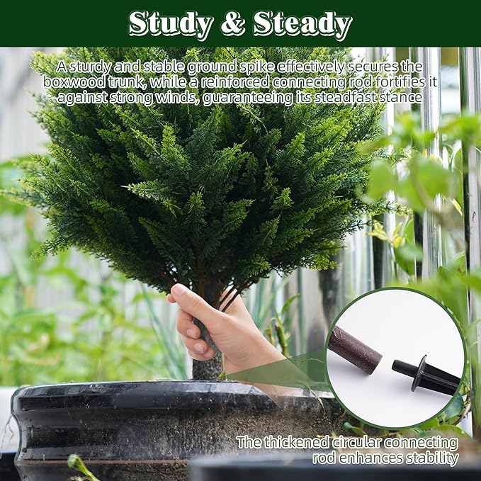 28inch Artificial Cedar Christmas Tree, Norfolk Pine Tree. 4 Sets Faux Cypress Topiary with Spikes Outdoor Christmas Tree Front Porch Decor, Fake Shrubs Planters, Christmas Pot Fillers Urn Filler