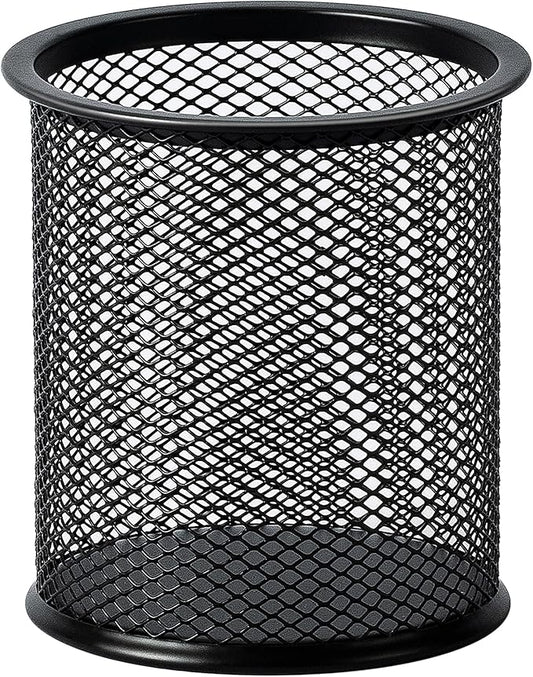 Amazon Basics Wire Mesh Pen Cup, Office Caddy Storage, Black, ‎3.7" x 3.3"