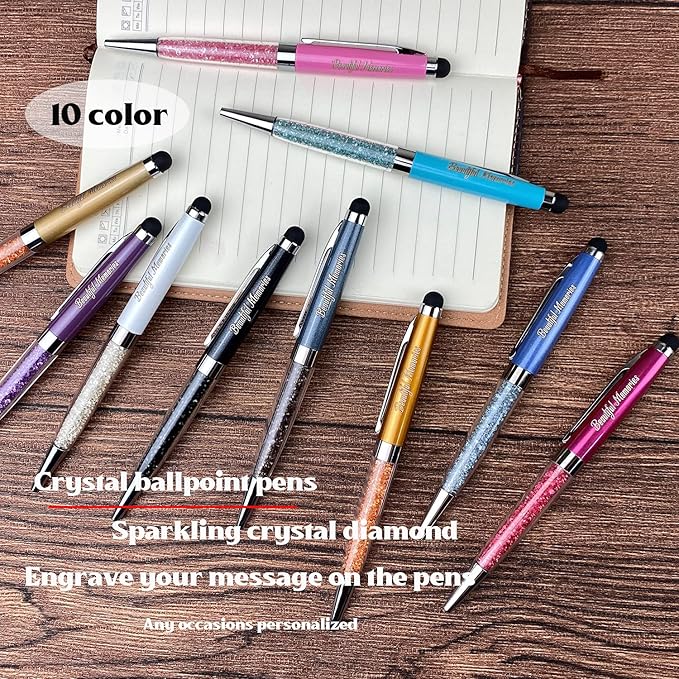 Ancolo Custom Personal Office Pens with Stylus Tip - Quality pens Fine point -Engraved Team Name, Phone Number, Slogan Perfect for Bank, Office, Hotel Lobbies (White) 10PCS/Pack