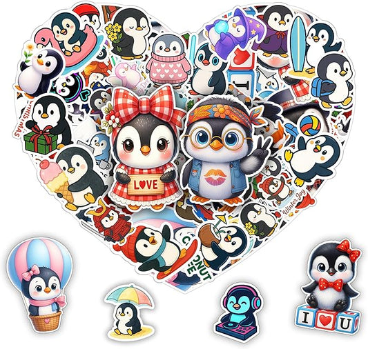 100 PCS Penguin Stickers Pack, Cute Chibi Cartoon Vinyl Waterproof Decals for Kids Teens Adults Girls Boys, Funny Animal Stickers for Laptop Water Bottle Scrapbook Wall Car Notebook Gift Xmas