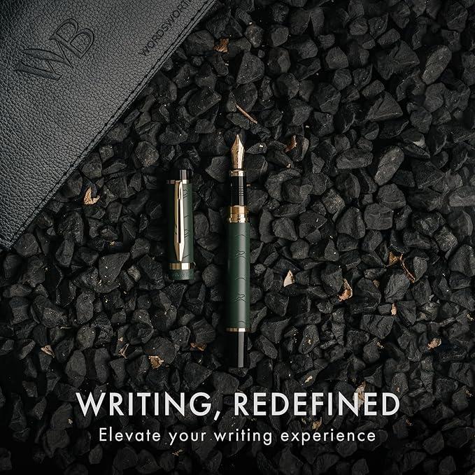Wordsworth & Black Primori Fountain Pen Set [Green Gold]; Medium Nib, Gift Case, 24 Ink Cartridges, Refill Converter, Manual; Journaling, Calligraphy, Smooth Writing Pens; Left and Right Handed
