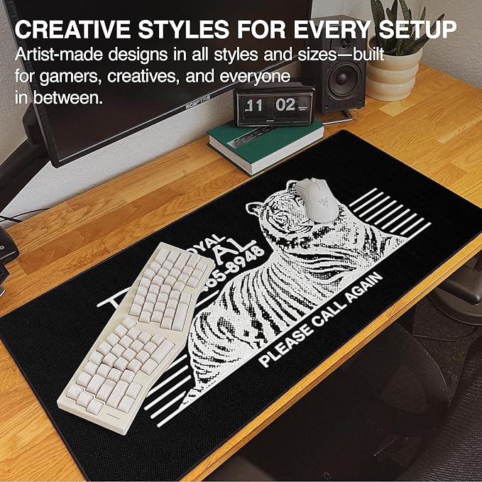 MPCO. OZGMX Large Gaming Desk Pad - 36" x 17" Duraglyde Fabric Royal Bengal Black Desk Mats - Washable, Smooth Glide for Precision Gaming & Work