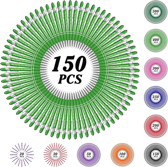 Max 500 Pcs Personalized Pens Bulk, Custom Pens with Free Engraving, Customized Stylus Tip Ballpoint Pen with Your Name Massage Text for School Office Business Graduation Anniversaries-150 Packs