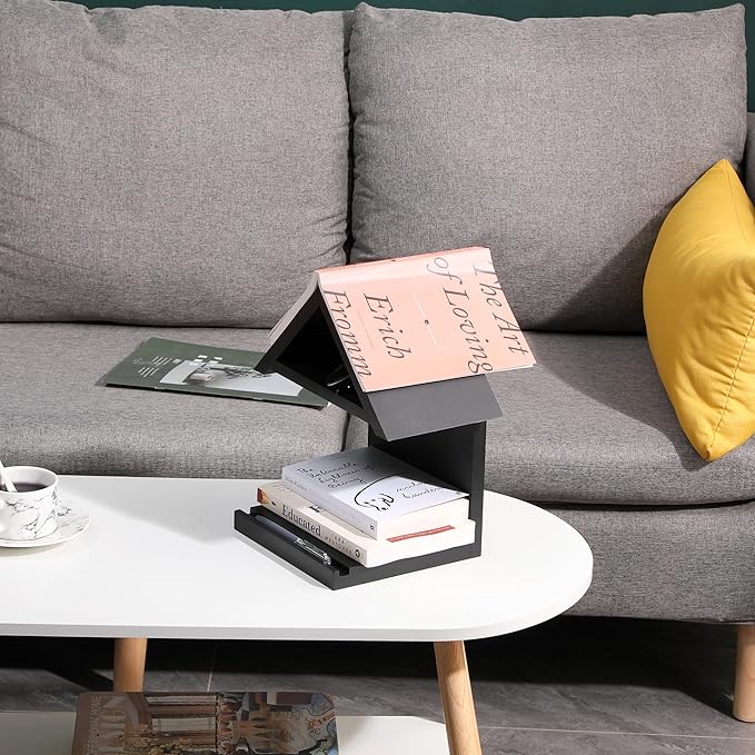 Wall Mounted Wood Bookcase, Small Bedside Bookshelf, Wooden Triangle Nightstand Book Rest,Gift for Book Lover Stand (Black)