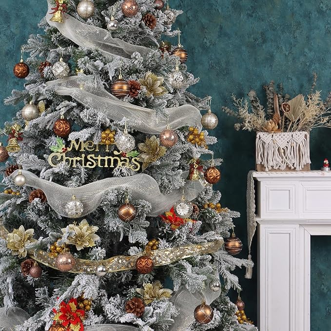 100ct Brown and Gold Christmas Ornaments Set, Shatterproof Xmas Tree Ornaments Decorations Collection, Hanging Plastic Christmas Balls for Holiday Party Wedding (Brown&Gold)