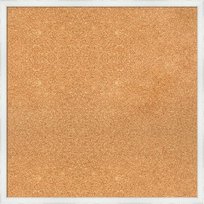 Amanti Art Natural Cork Board for Wall, 25x25 Vision Board with White Frame, Medium Corkboard Office Decor for Home Organization, Country Rustic Corkboard Pinboard to Display Items for Home