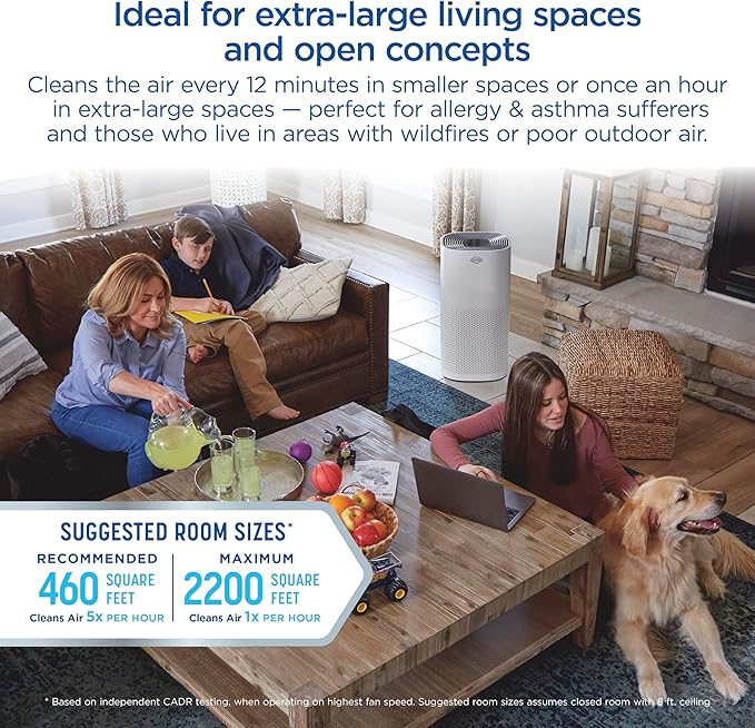 Clorox HEPA Air Purifiers for Home, True HEPA Filter, XL Rooms Up to 2,200 Sq Ft, Removes 99.9% of Mold, Viruses, Wildfire Smoke, Allergens, Pet Allergies, Dust, AUTO Mode, Whisper Quiet