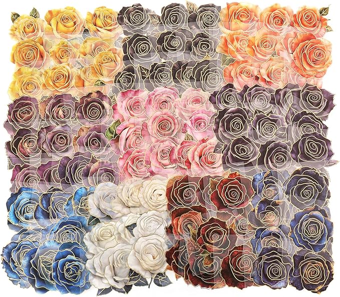 100 PCS Large Size Flowers Rose Sticker for Journaling Supplies, Dried Flowers Themed Resin Watercolor Floral Sticker for Scrapbooking, Aesthetic Room Decor Junk Journal Bullet Journals Collage