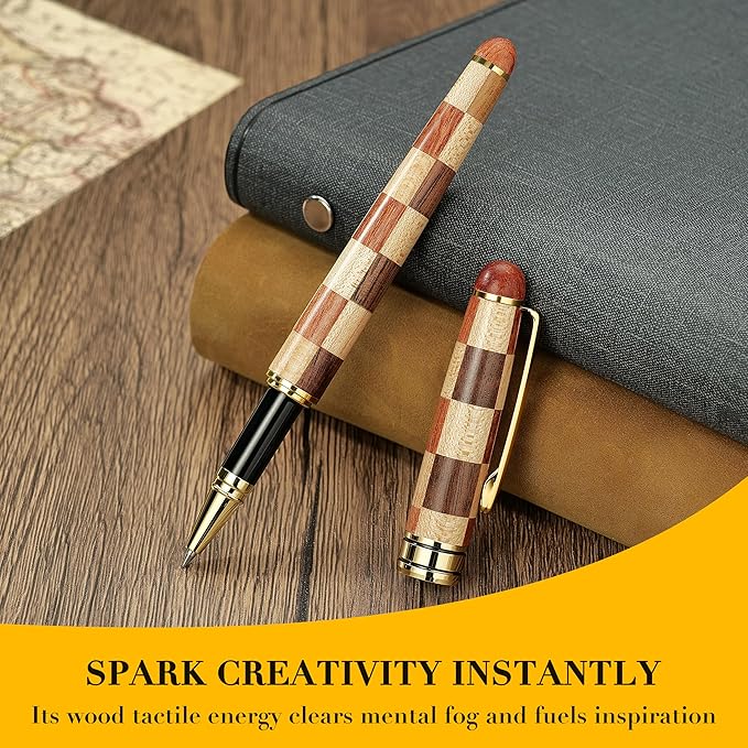 BEILUNER Luxury Wood Ballpoint Pen Writing Set, Chess Style - Elegant Fancy Nice Gift Pen Set for Signature Executive Business Office Supplies - Gift Boxed with Extra Refills (Black)