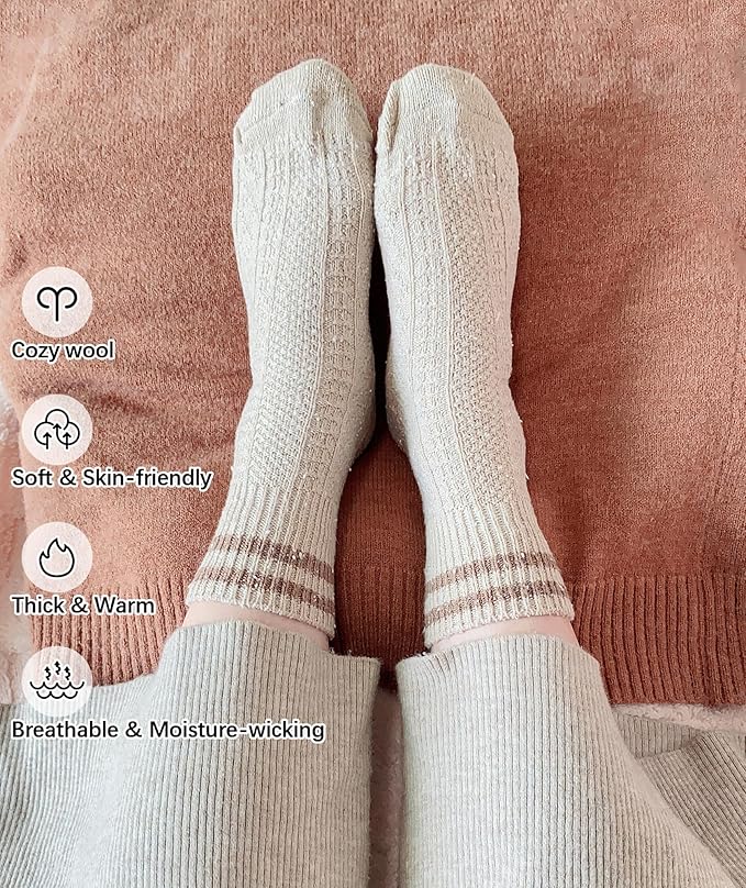 IIG Cute Warm Wool Socks for Women Super Cozy Thick Crew Winter Socks Gifts, 5 Pairs