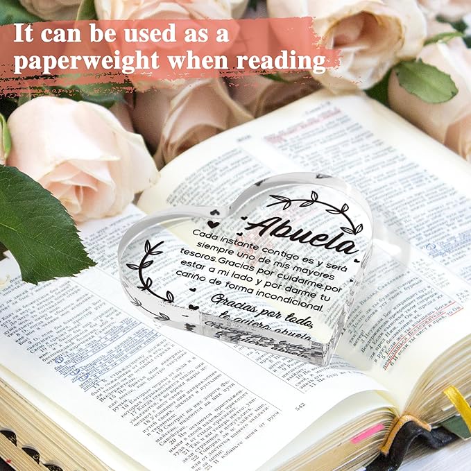 Yopyame Spanish Grandma Acrylic Gifts - Regalos para Abuela Heart Acrylic Plaque Ideas Keepsake Paperweights for Grandma in Spanish Father's Day Christmas Gifts for Grandma from Granddaughter Grandson