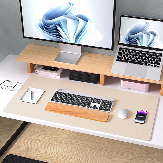 Aothia Large PU Leather Desk Pad Protector – Non-Slip Mouse Pad & Writing Mat for Office/Home, Waterproof, Easy to Clean (31.5" x 15.7", Soft Peach)