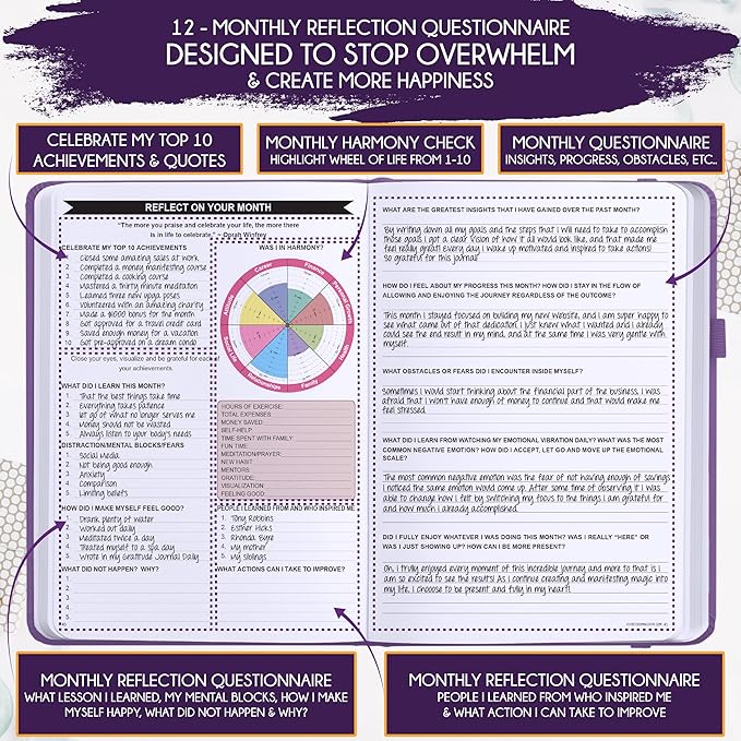 Law of Attraction Planner – Undated Hourly, Weekly & Monthly Goal Setting Planner, 12-Month to Increase Productivity | Life & Gratitude Journal, Include Foldable Vision Board, Gift Box & Stickers