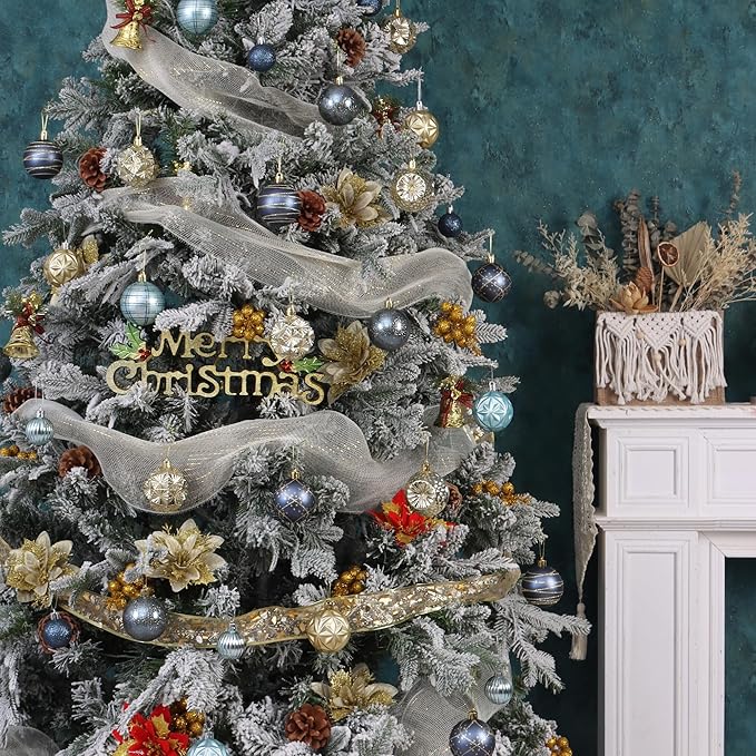 100ct Blue and Gold Christmas Ornaments Set, Shatterproof Xmas Tree Ornaments Decorations Collection, Hanging Plastic Christmas Balls for Holiday Party Wedding (Blue&Gold)