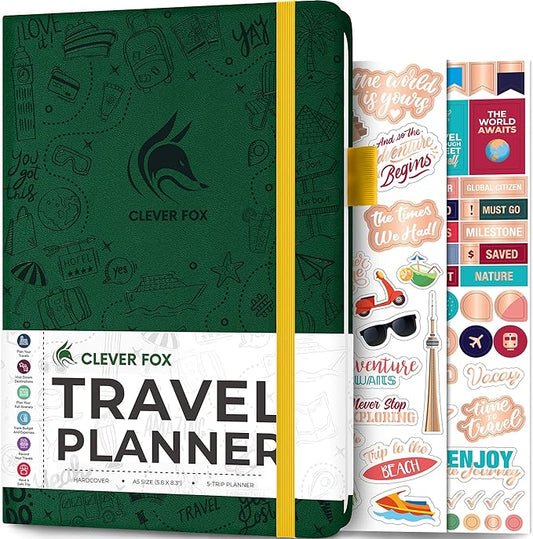 Clever Fox Travel Journal - Itinerary Travel Planner Organizer for Women, Men and Couples, Travel Log Journal, Lasts 5 Trips, A5 (Forest Green, A5 (5.8" x 8.3"))