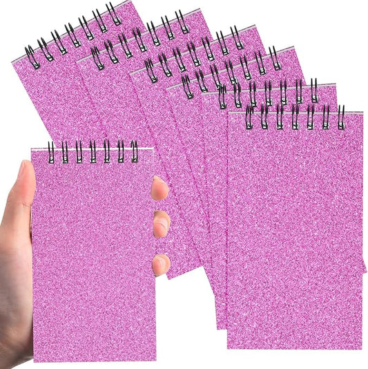 Tenceur 6 Pcs Pocket Notebook Bulk Small 3x5 Inch Spiral Notepads Mini Top Bound Notebook with Lined 120 Pages Ruled Memo Pads for Office College Nurse Essentials Back to School Gift (Glitter Pink)