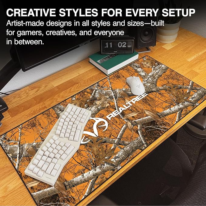 MPCO. Real Tree Large Gaming Desk Pad - 36" x 17" Aeroglyde Fabric Edge Orange – with Logo Desk Mats - Non-Slip, Washable, Smooth Glide for Precision Gaming & Work
