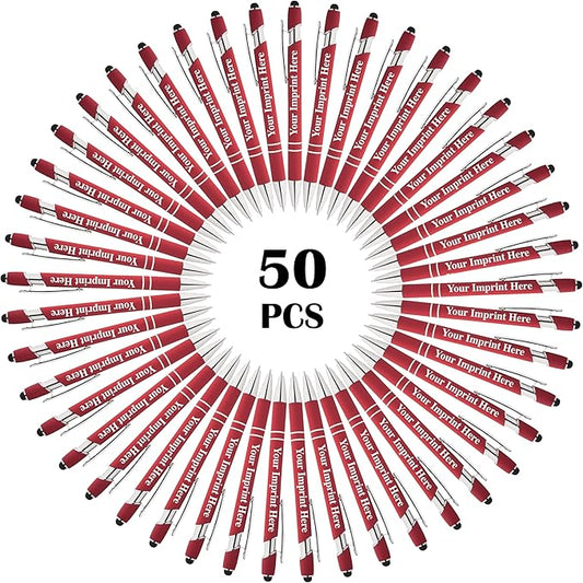 Up to 500 Pcs Custom Pens Bulk | Rainbow of Colors | Soft-Touch Metal Black Ink Personalized with Name or Message (Red, 50 pcs)
