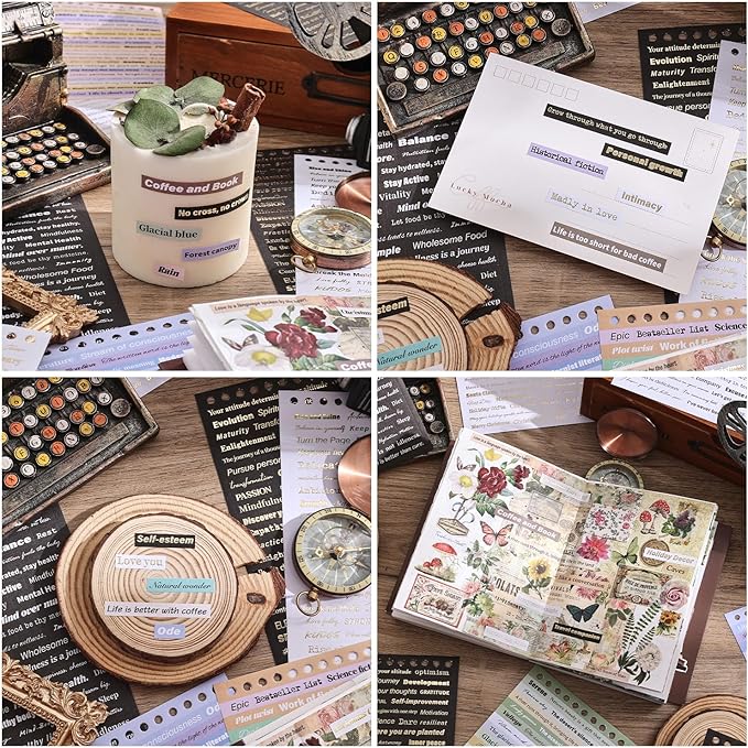 3000+ Pcs Word Stickers for Journaling, 50 Sheets Gold Foil Art Scrapbook Quote Stickers for Junk Journal, Scrapbooking Supplies Small Talk DIY Decorative Gift for Women Teen Girls