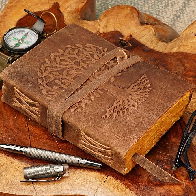 LUXEORIA Tree Of Life Leather Journal for Women and Men, Handcrafted Leather Journal for Writing Womens, Sketchbook, Travel Diary with Unlined Deckle Paper, Distressed Brown 5x7