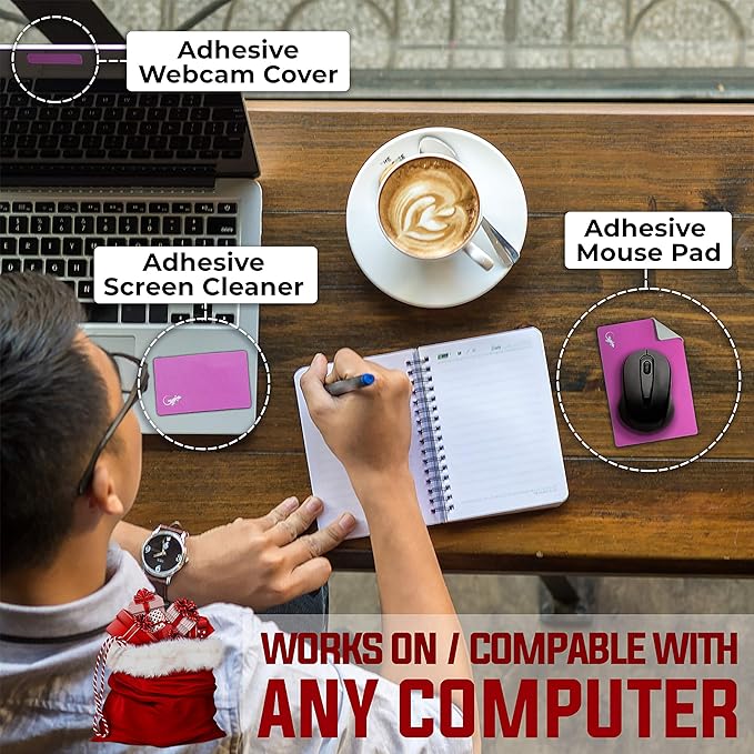 Mouse Pad Adhesive Bottom - Sticks to Any Surface - Portable - Webcam Covers and Screen Cleaner Included (2 Pack - Blue and Pink)