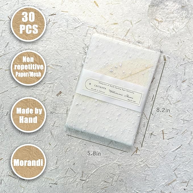 30 sheets A5 Unique Textured Scrapbook Paper&Mesh Fabric set - Handmade Craft Mulberry Special Paper Mix for Wedding Bridal Scrapbooking Junk Journaling Supplies Card Materials Collage, 5.8x8.2 Inches