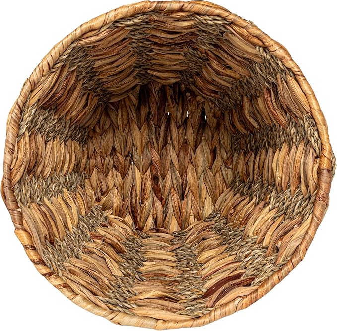 Household Essentials Water Hyacinth and Seagrass Round Waste Basket, Natural