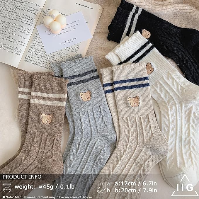 IIG Cute Warm Wool Socks for Women Super Cozy Thick Crew Winter Socks Gifts, 5 Pairs