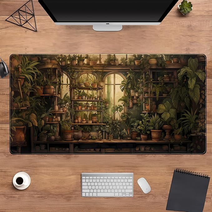 Green Retro Plant Lover Desk Mat Cute Sage Mouse Pad XXL Large Extended Gaming Mousepad Anime Desk Pad 31.5x15.75 in, Aesthetic Desktop Accessories for Women Computer Mat Keyboard and Mouse Mat