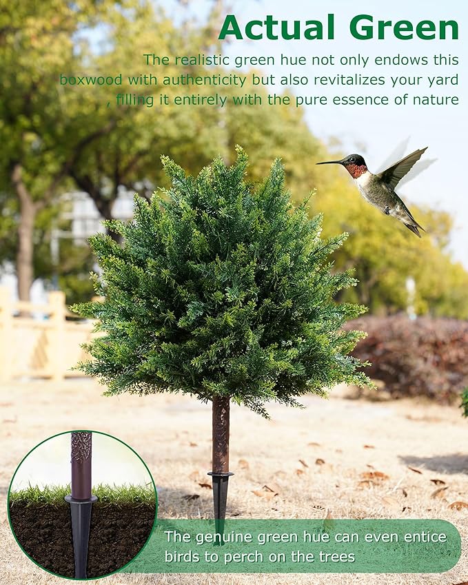 28inch Artificial Cedar Christmas Tree, Norfolk Pine Tree. 2 Sets Faux Cypress Topiary with Spikes Outdoor Christmas Tree Front Porch Decor, Fake Shrubs Planters, Christmas Pot fillers urn Filler