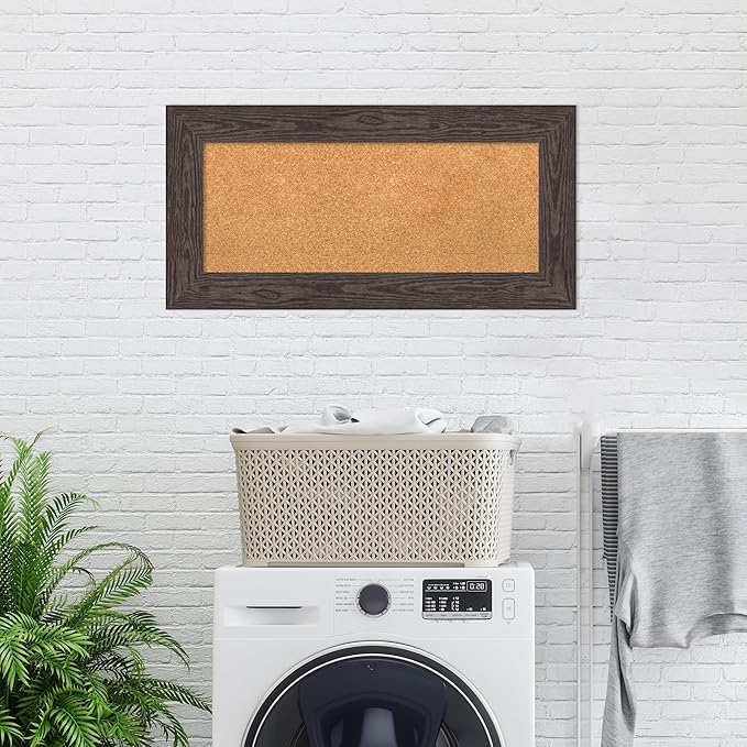 Amanti Art Natural Cork Board for Wall, 18x36 Vision Board with Black Wood Frame, Medium Corkboard Office Decor for Home Organization, Country Rustic Corkboard Pinboard to Display Items for Home