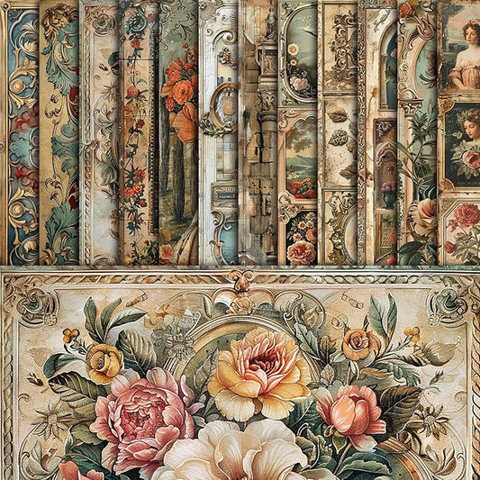 48 Sheets Vintage Baroque Scrapbook Paper, Vintage Decorative Paper for Scrapbook, Junk Journal paper, Pattern Paper, DIY Cards, and Photo Albums, Aesthetic Craft Supplies for Kids and Adults