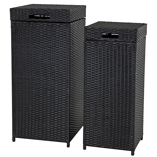 Sunnydaze Outdoor Trash Cans with Lids - Set of 2 Indoor and Outdoor Garbage Cans – 26 Gal and 15 Gal - Black