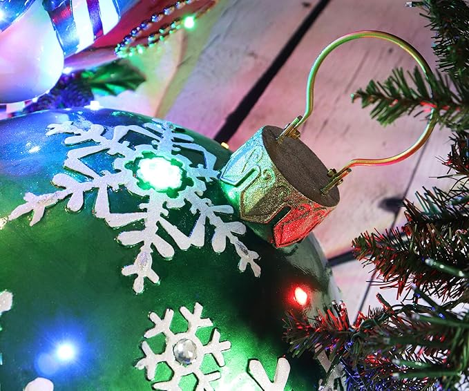 Fraser Hill Farm FFRS018-ORN1-GN Indoor/Outdoor Oversized Jeweled Ball Ornament w/Long-Lasting LED Lights, Green Holiday Decoration, 18"
