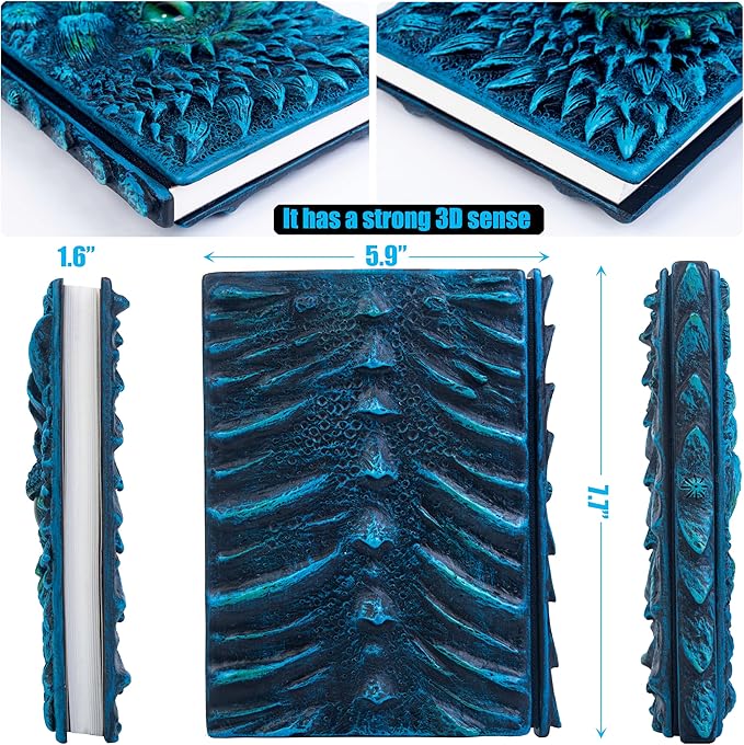 3D Dragon Eye Embossed Journal,Resin Engraving Notebook,Dnd notebook for Dragon Lovers ，Blank Paper,Hardcover Travel Notepad for Writing,Sketchbook,Collection,Gift,Decoration A4 and A5 Size (A5-Blue-Lined-Brooch)