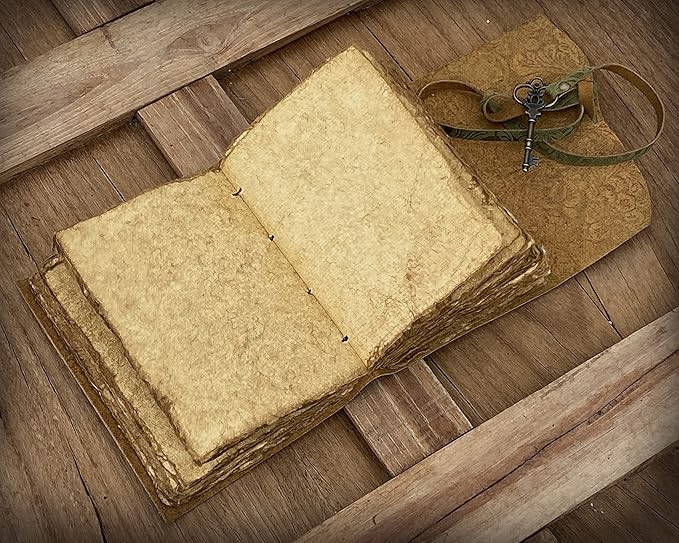 SH SHIFAA HANDICRAFT Leather Journal - Antique Handmade Deckle Edge Vintage Paper Leather Bound Journal - Book of Shadows Journal - Leather Sketchbook - Drawing Journal - Great Gift (Green) (7x5)