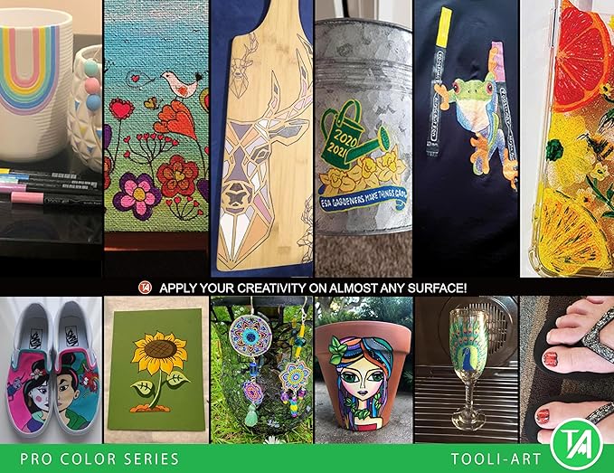 Acrylic Paint Pens 22 Green Tones Assorted Pro Color Series Markers Set 0.7mm Extra Fine Tip for Rock Painting, Glass, Mugs, Wood, Metal, Canvas, Projects, Non Toxic, Waterbased, Quick Drying