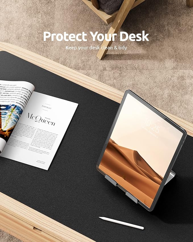 YSAGi Leather Desk Protector, Non-Slip Large Mouse Pad, Waterproof PU Laptop Mat Table Pad for Office and Home (90 x 43 cm, Black)