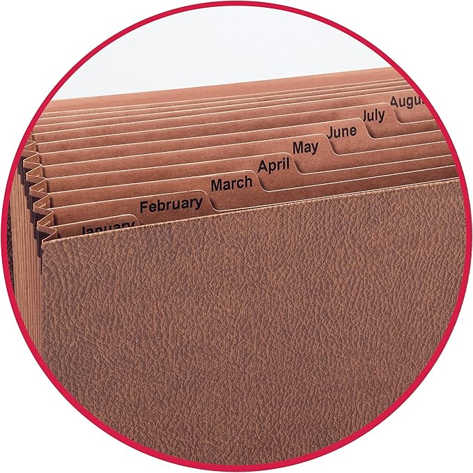 Smead TUFF Expanding File, 12 Pockets, Monthly (Jan.-Dec.), Flap and Cord Closure, Legal Size, Redrope (70390)