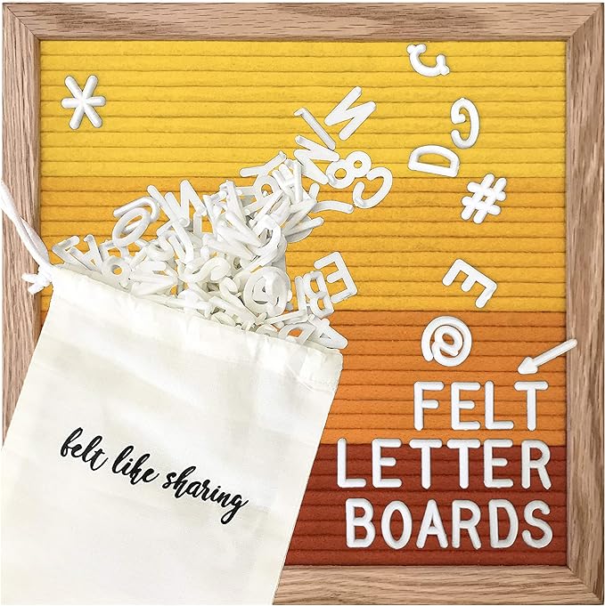 Felt Like Sharing Square Letter Board (Sunburst Felt - 10”x10”) – Changeable Message Board with 3 Sets of Felt Board Letters – Statement Wall Sign for Quotes, Home or Holiday Decor In Oak Frame