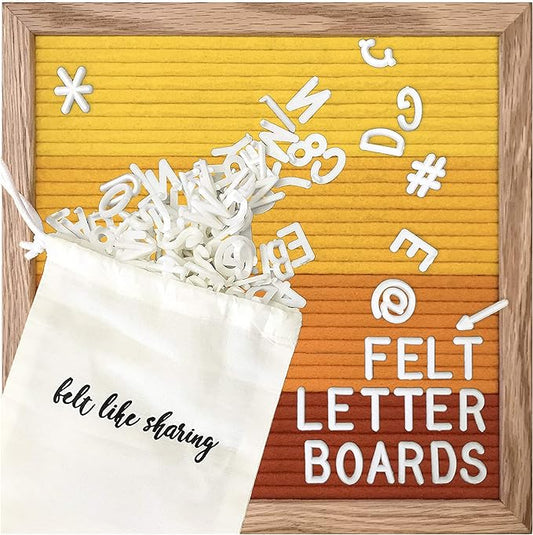 Felt Like Sharing Square Letter Board (Sunburst Felt - 10”x10”) – Changeable Message Board with 3 Sets of Felt Board Letters – Statement Wall Sign for Quotes, Home or Holiday Decor In Oak Frame