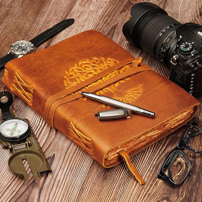 LUXEORIA Tree Of Life Leather Journal for Women and Men, Handcrafted Leather Journal for Writing Womens, Sketchbook, Travel Diary with Unlined Deckle Paper, Tan 7x10