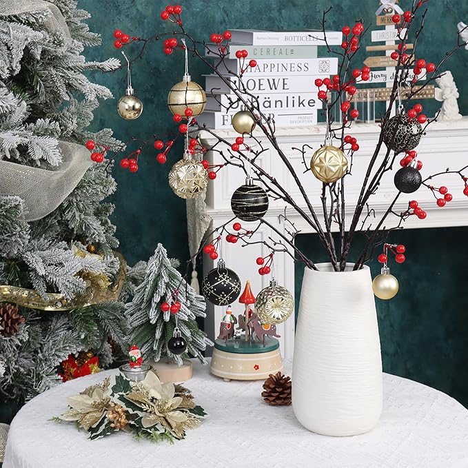 100ct Black and Gold Christmas Ornaments Set, Shatterproof Xmas Tree Ornaments Decorations Collection, Hanging Plastic Christmas Balls for Holiday Party Wedding (Black&Gold)