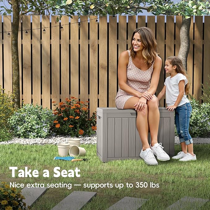 Outdoor Storage Box, 50 Gallon Waterproof Resin Deck Box, Storage Bin for Package Delivery, Patio Furniture Cushion, Garden Tools, Pool Accessories, Weatherproof and UV Resistant, Grey