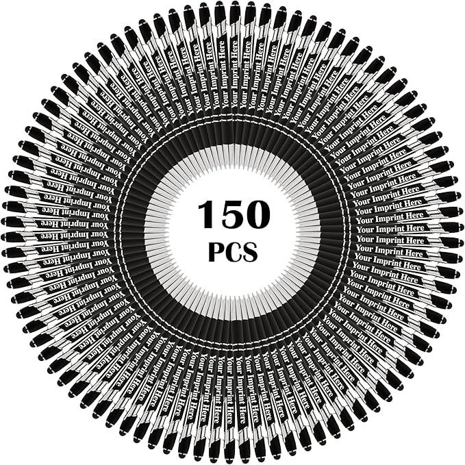 Up to 500 Pcs Custom Pens Bulk | Rainbow of Colors | Soft-Touch Metal Black Ink Personalized with Name or Message (Black, 150 pcs)